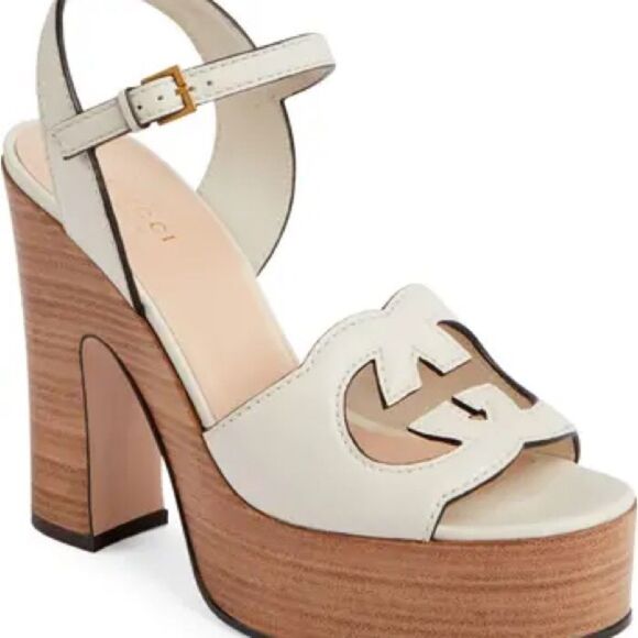 Brand new Gucci mystic white Platform Sandals cutout gg logo size 11 - Picture 2 of 15